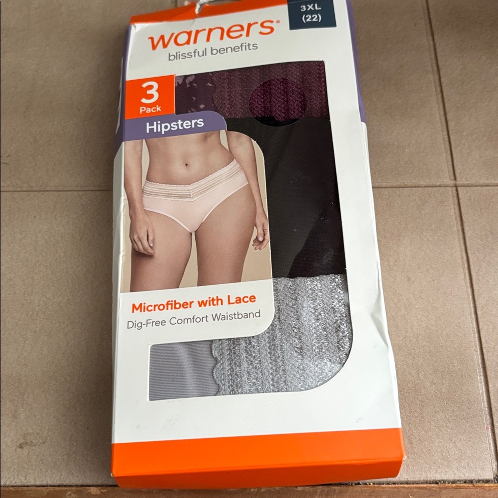 Warner's Hipsters 3-Pack in Purple, Black, and Gray 3XL NWT ⭐️